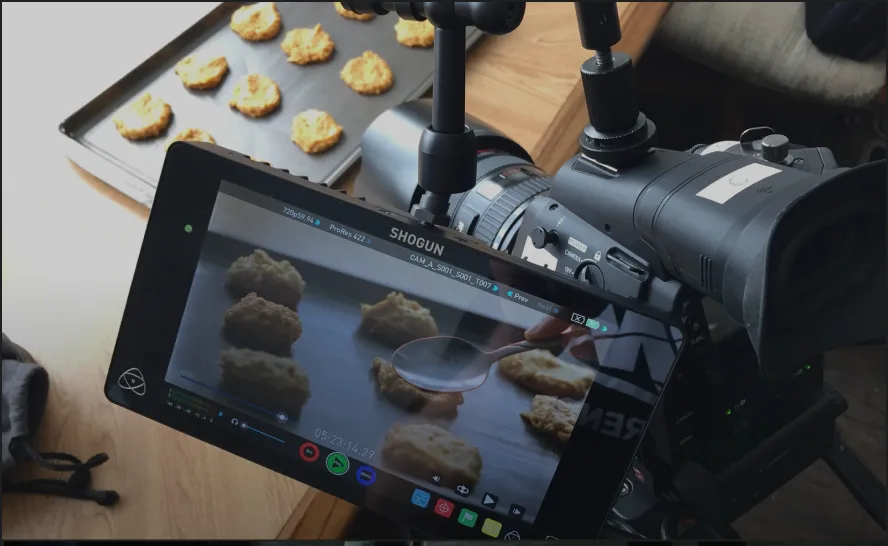 Food shoot on a camera monitor