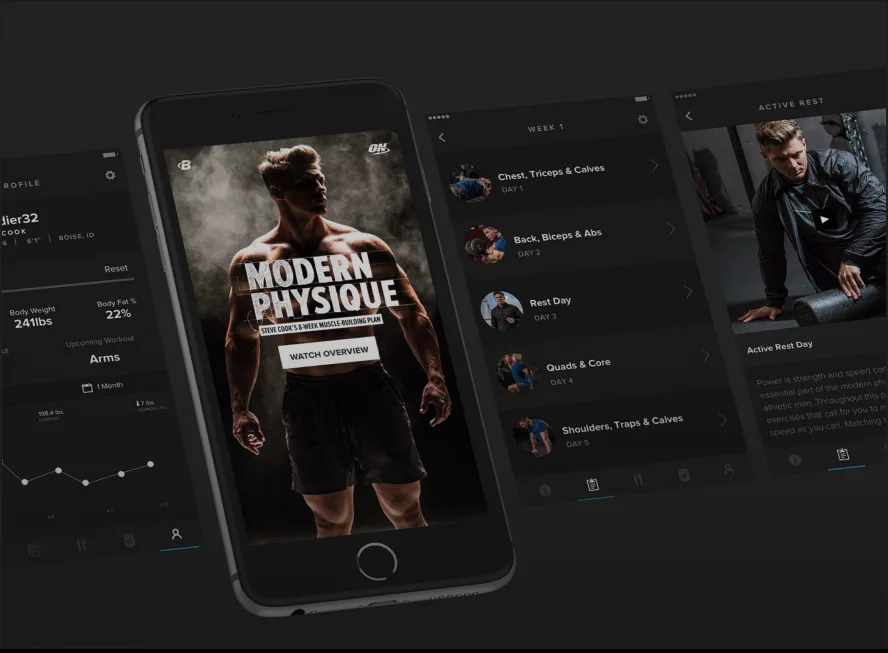 Fitness app screens