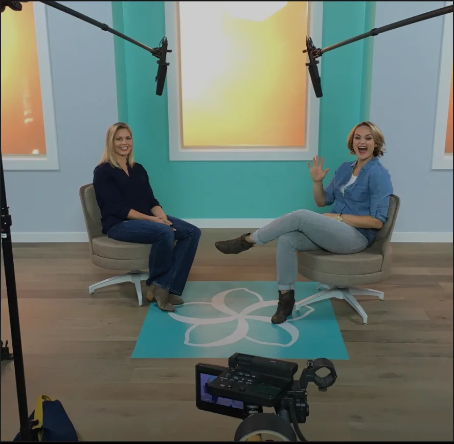 Interview set with two guests