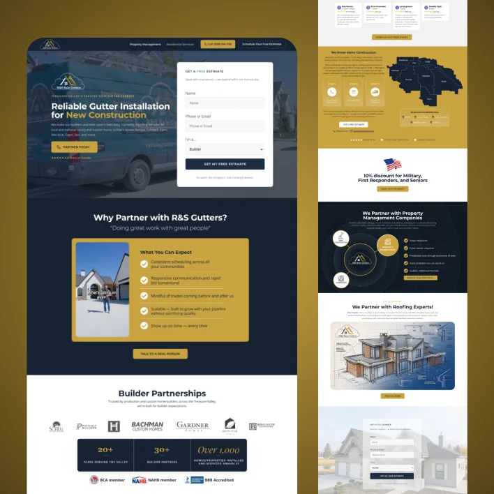 R&S Gutters landing page and email designs